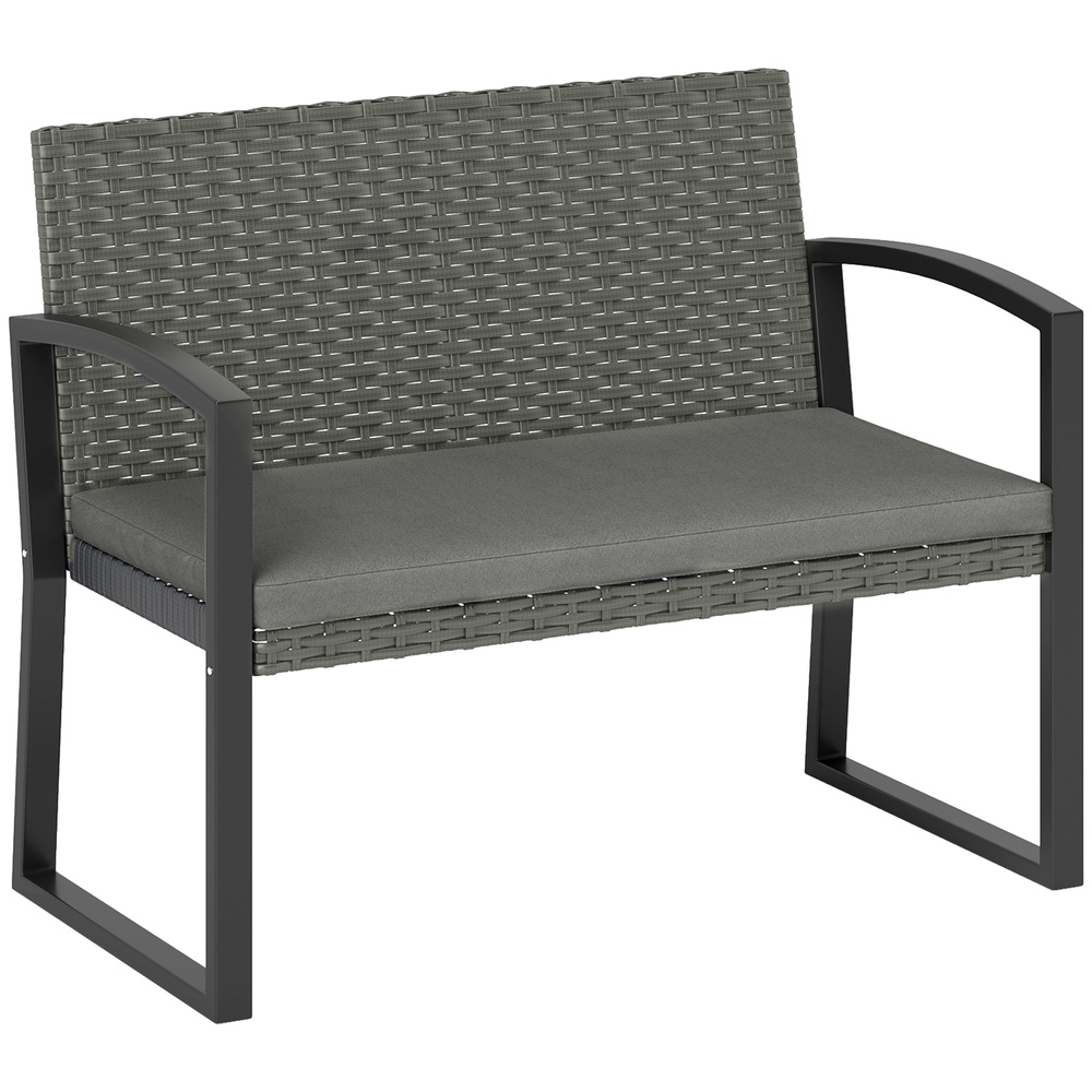 Outsunny Two-Seater Rattan Garden Bench - Light Grey