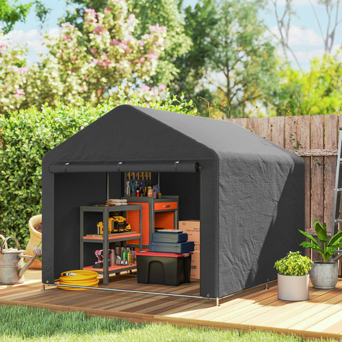 Outsunny 6.6 x 7.8ft Outdoor Garden Storage Shed, Waterproof Bike Tent with Roll-up Zipper Door, Galvanised Metal Frame, Portable Shed Shelter Carport for Motorcycle Garden Tools, Dark Grey