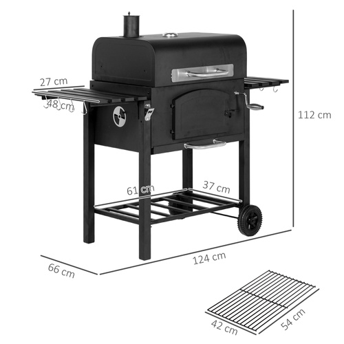 Outsunny 3-in-1 Charcoal BBQ, with Shelves - Black