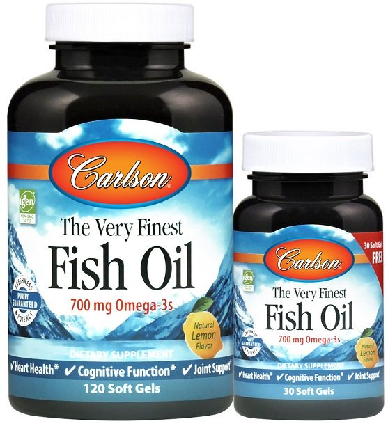 Carlson Labs The Very Finest Fish Oil 700mg Omega-3 o Smaku Naturalnej Pomarańczy na Zdrowie Serca i Mózgu 150 Kapsułek