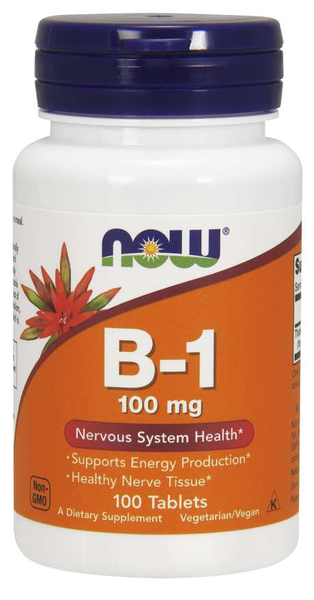 Now Foods Vitamin B-1 Thiamine 100mg Wspomaga Układ Nerwowy i Pracę Mózgu 100 Tabletek