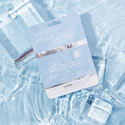 Bielenda Professional Supremelab Hydra Glow Kojąco - Nawilżająca Maska z Kwasem Poliglutaminowym i Ekstraktem ze Śluzu Ślimaka dla Skóry Odwodnionej Wrażliwej 20g