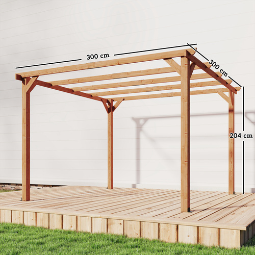 Outsunny 3 x 3 m Wooden Pergola Kit, Garden Pergola Gazebo Grape Trellis with Triangle Supports, 5 Beams, Maple Wood-effect