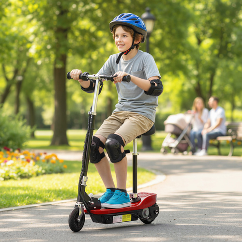 HOMCOM Powered Electric Scooter Ride-On, with Brakes, Adjustable Seat, Adjustable Handlebars, Red