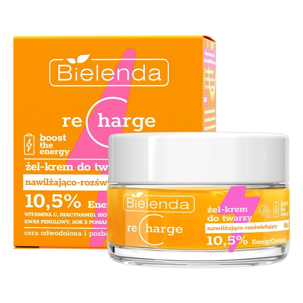 Bielenda Recharge Boost the Energy Moisturizing and Brightening Gel - Face Cream 4in1 for Dehydrated and Dull Skin for Day and Night 50ml