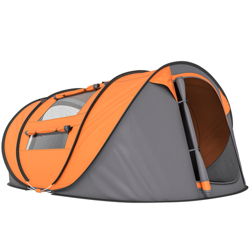 Outsunny 4 Person Pop-up Camping Tent Family Tent with Ground Sheet, 4 Windows and Portable Carry Bag for Beach Outdoor Trip, Orange