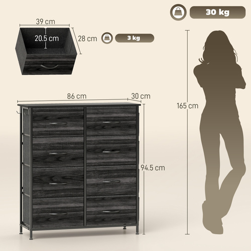 HOMCOM Chest of Eight Fabric Drawers - Black