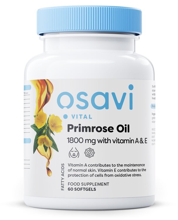 Osavi Primrose Oil with Vitamin A and E 1800mg 60 softgels for skin health