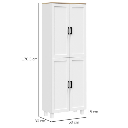 HOMCOM Freestanding Kitchen Cupboard, 4-Door Storage Cabinet Organizer with Adjustable Shelves White Embossed Wood Grain