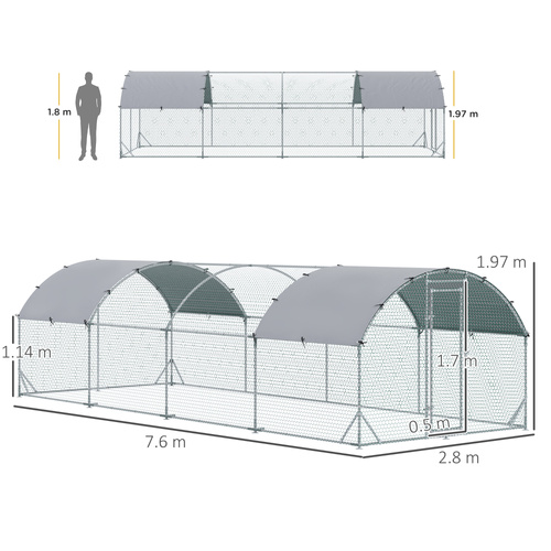 PawHut Walk In Chicken Run Galvanised Chicken Coop Hen Poultry House Cage Pet Playpen Garden with Water-Resist Covers