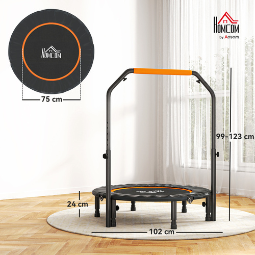 HOMCOM 40" Foldable Mini Fitness Trampoline, with Adjustable Foam Handle, Orange