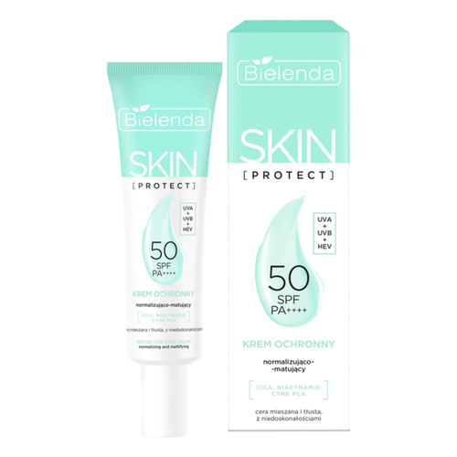 Bielenda Skin Protect Normalizing - Mattifying Protective Cream SPF 50 PA++++ UVA + UVB + HEV for Oily and Combination Skin 40ml