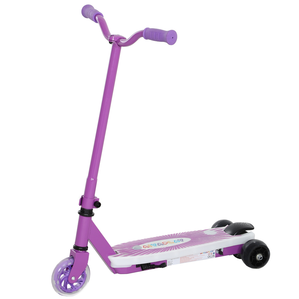 AIYAPLAY Electric Scooter for Kids Aged 4-7 Years, with Flashing LED Lights, Rear Auxiliary Wheels, Purple
