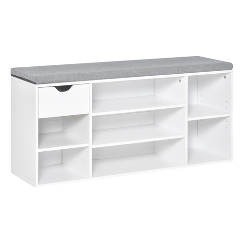 HOMCOM Shoe Storage Bench with Cushion - White