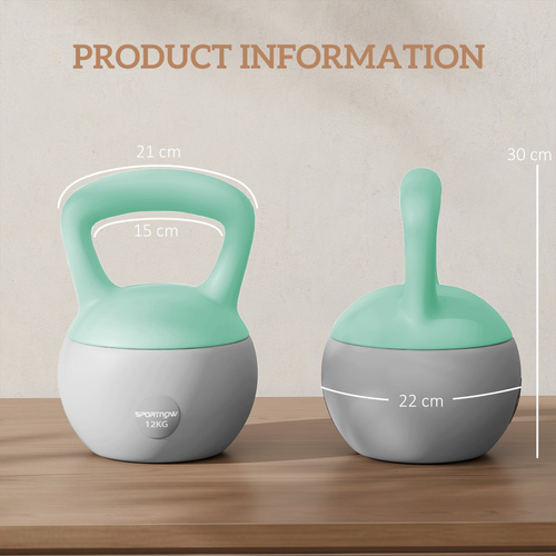 SPORTNOW 12KG Soft Kettlebell, Kettlebell with Non-Slip Handle for Home Gym, Weight Lifting, Strength Training, Green/Grey