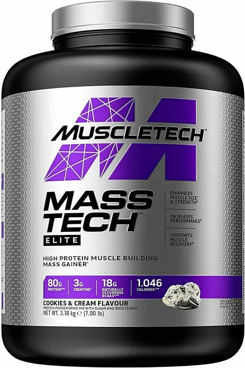 MuscleTech Mass-Tech Elite Mass Gainer for Muscle Mass Cookies and Cream 3180g