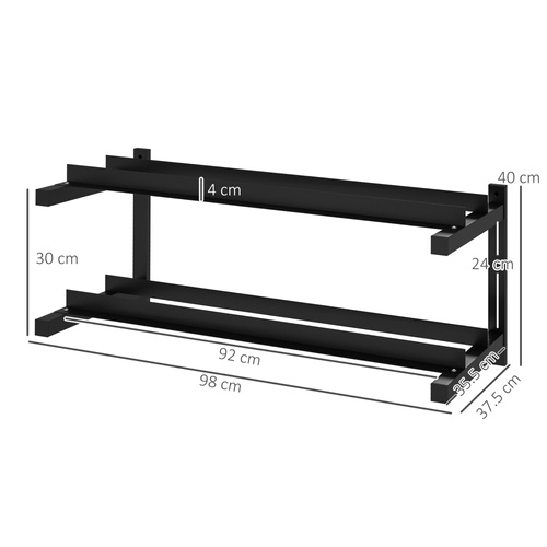 SPORTNOW Wall-Mounted Dumbbell Rack, 2-Tier Weight Stand, Space-Saving and Multi-Functional Steel organiser for Home Gym, Black