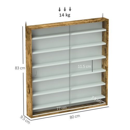 HOMCOM Six Shelf Display Cabinet, with Glass Doors - Brown