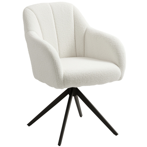 HOMCOM 360 Degree Swivel Accent Chair, Teddy Fleece Fabric Armchair, Upholstered Tufted Vanity Chair with Steel Legs for Living Room, Bedroom, Home Office, White