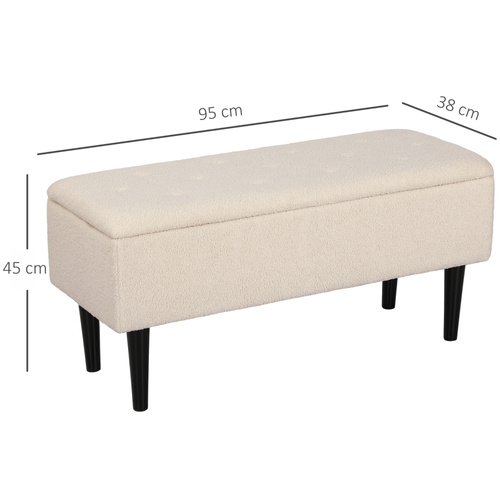 HOMCOM 57L Teddy Fleece Storage Ottoman - Cream