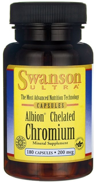 Swanson Albion Chelated Chromium 200mcg Chrom Wspomaga Prawidłowy Poziom Glukozy we Krwi 180 Kapsułek