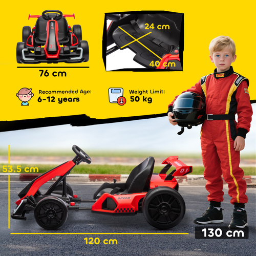 HOMCOM 24V Electric Go Kart for Kids with Adjustable Seat for 6-12 Years, Red