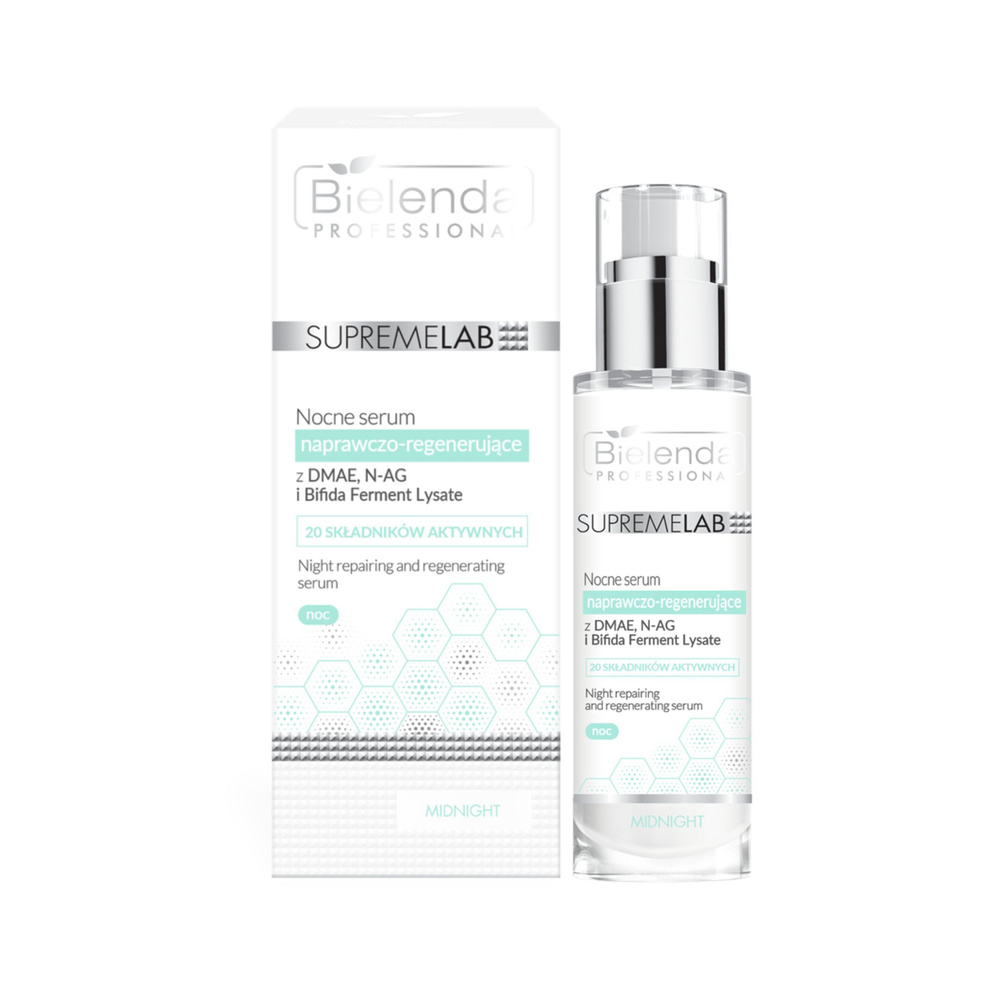 Bielenda Professional Supremelab Nocne Serum Naprawczo – Regenerujące z DMAE N-AG Bifida Ferment Lysate dla Skóry Dojrzałej Suchej i Odwodnionej 30ml