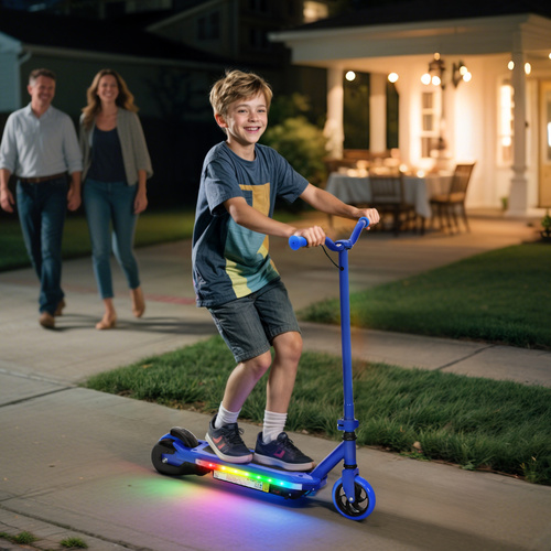 AIYAPLAY Electric Scooter for Kids 6-14 Years, with Colourful Lights, Blue
