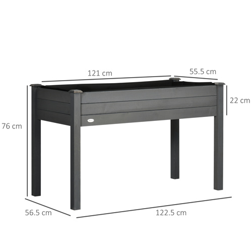 Outsunny Raised Bed for Garden, Wooden Elevated Planter Box with Bed Liner, for Flower Vegetable Herb, Dark Grey