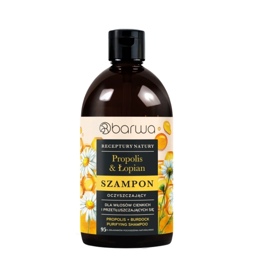 Barwa Receptury Natury Oczyszczający Szampon Propolis Łopian dla Włosów Cienkich i Przetłuszczających Się 380ml