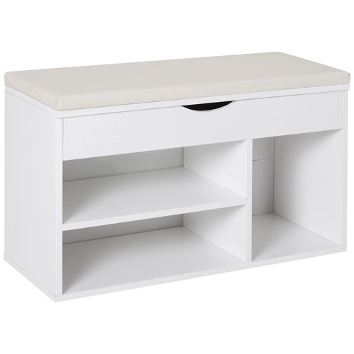 HOMCOM Wooden Shoes Cabinet Bench Hidden Storage Padded Seat Organiser Footwear Rack Hallway White 80 x 30 x 47 cm