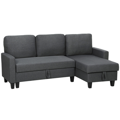 HOMCOM Three-Seater Storage Sofa Bed -  Charcoal Grey