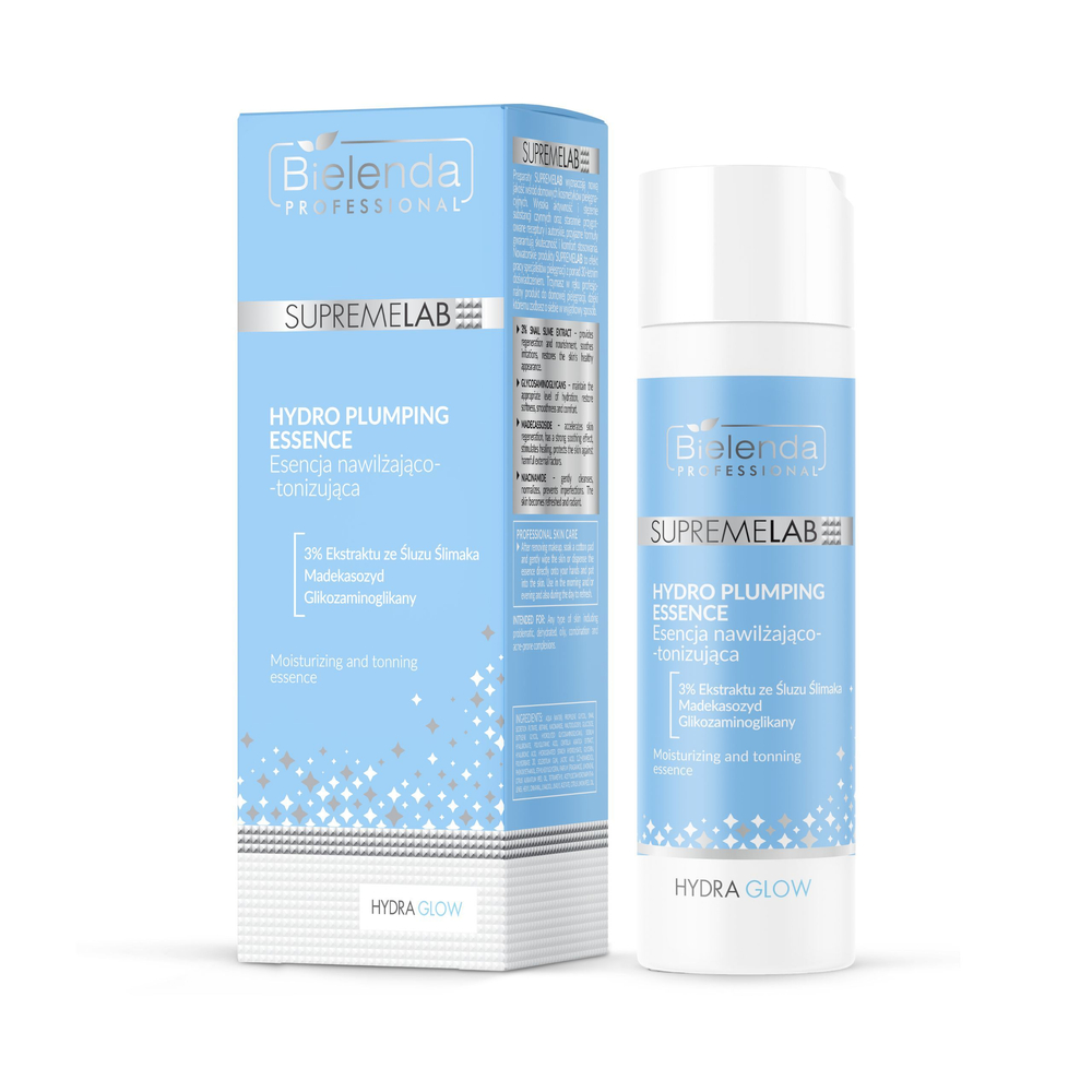 Bielenda Professional Supremelab Hydra Glow Tonizująco-Nawilżająca Esencja z Ekstraktem ze Śluzu Ślimaka dla Skóry Suchej i Odwodnionej 200ml