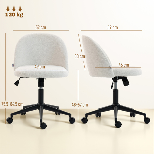 HOMCOM Teddy Fleece Office Chair with Wheels - Cream White