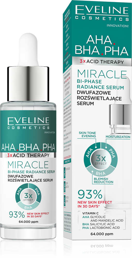 Eveline 3 X Acid Therapy AHA BHA PHA BI-Phase Dwufazowe Rozświetlające Serum 30ml