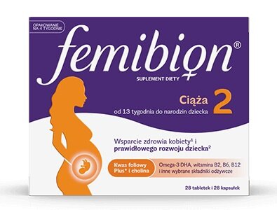 Femibion 2 Ciąża 13-40 tydzień  Witaminy Minerały DHA Luteina 28 tabl. i 28 kaps.