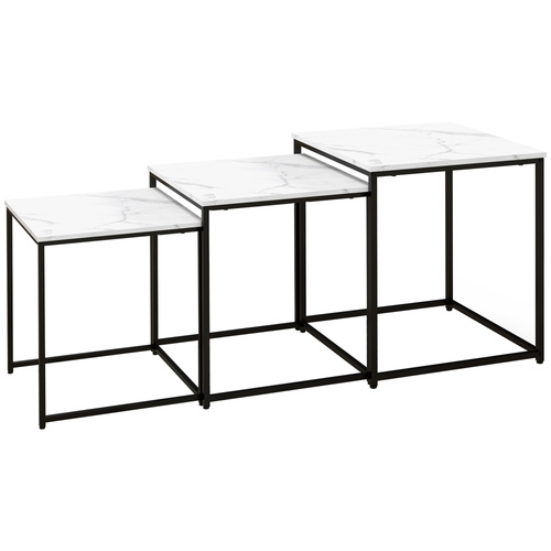HOMCOM Three Nest of Tables, Marble Effect Finish