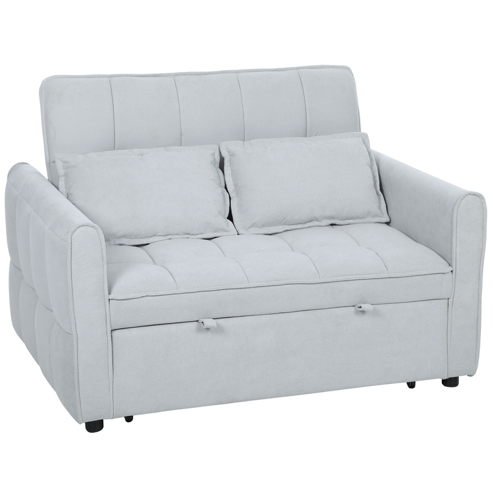 HOMCOM 2 Seater Sofa Bed, 3-in-1 Convertible Sleeper Sofa with Click-clack Adjustable Backrest and 2 Pillows, Light Grey