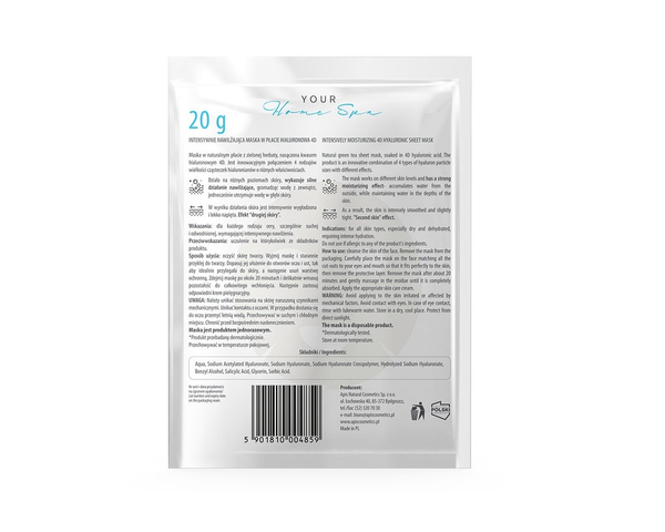 Apis Intensively Moisturizing Hyaluronic 4D Sheet Mask for Dry and Dehydrated Skin 20g