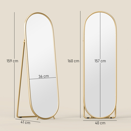 HOMCOM Two-Way Curved Full Length Mirror - Gold Tone