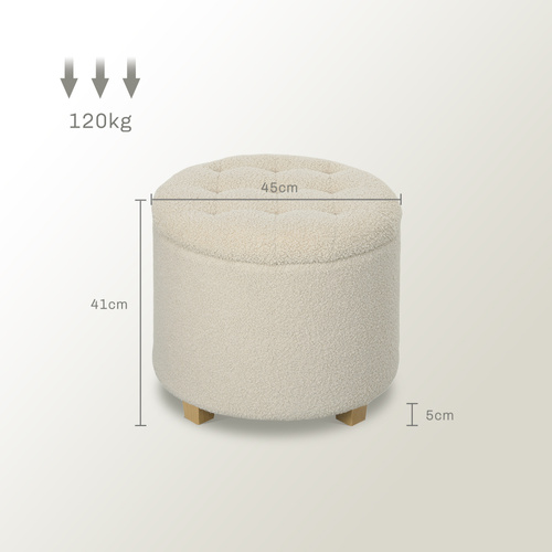 HOMCOM 40.5L Teddy Fleece Storage Ottoman - Cream White