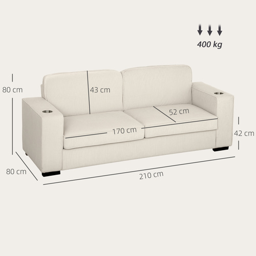 HOMCOM Three-Seater Corduroy Sofa - Cream White