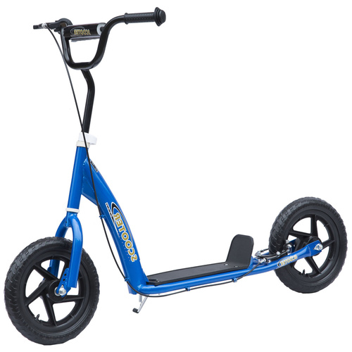 HOMCOM Kids Scooter Kick Scooter, with 12" EVA Tyres, Rear Brake, Big Wheels Scooter for 5-12 Years , Blue