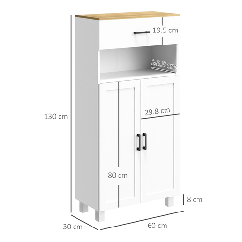 HOMCOM Sideboard, Nordic Storage Cabinet with Drawer, Doors and Open Countertop, Freestanding Kitchen Cupboard for Living Room, Dining Room, 130cm, White