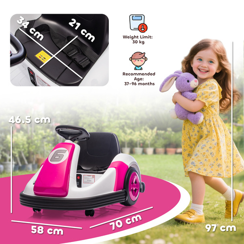 AIYAPLAY Kids Bumper Car with 360-Degree Rotation, 6V Electric Ride On Car with Music and Horn for 3-8 Years Old, Pink