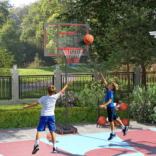 AIYAPLAY Basketball Hoop Outdoor Indoor, 210-260cm Height Adjustable Basketball Hoop with Wheels, Larger Base, for 6+ Years, Red