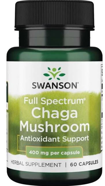 Swanson Full Spectrum Chaga Mushroom 400mg Wspomaga Pamięć i Koncentrację 60 Kapsułek