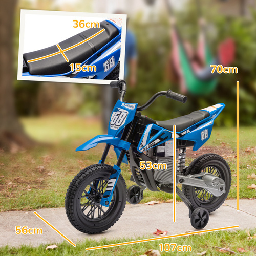 AIYAPLAY 12V Kids Electric Motorbike, Kids Electric Ride on motorcycle w/ Twist Grip Throttle, Training Wheels, Blue