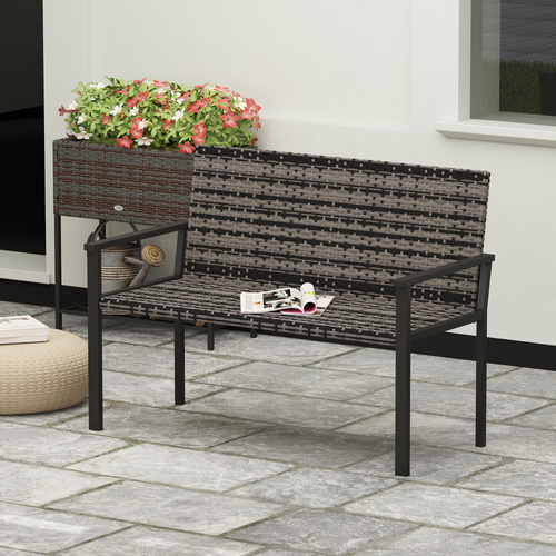 Outsunny Two-Seater Rattan Bench - Mixed Grey