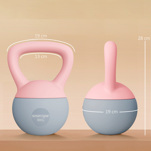 SPORTNOW 8KG Soft Kettlebell, Kettlebell with Non-Slip Handle for Home Gym, Weight Lifting, Strength Training, Pink/Grey